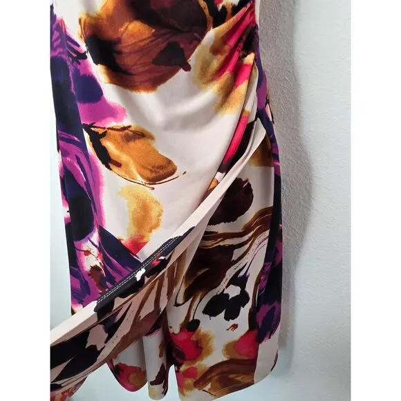 Ralph Lauren Floral Faux Wrap V Neck Ruched Sleeveless Dress 10P - Picture 5 of 11